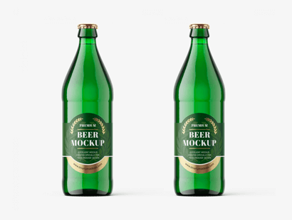 免费绿色啤酒瓶/玻璃瓶子PSD样机下载